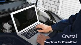  Presentation with update software computer program upgrade - PPT theme enhanced with laptop machine - auto mechanic using computer diagnostic background and a wine colored foreground