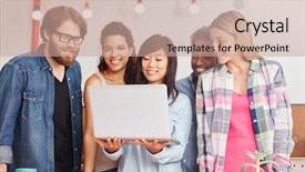  Presentation with social media - Slide set consisting of laptop makes marketing in social background and a coral colored foreground