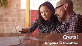  Presentation with designe for two wheelers safety - Beautiful PPT theme featuring laptop meeting in modern office backdrop and a tawny brown colored foreground