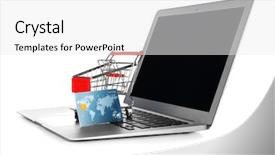 Presentation with credit market - Slide deck consisting of laptop mini market trolley background and a  colored foreground