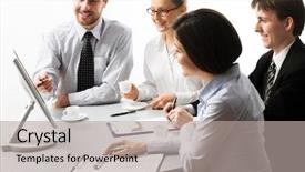  Presentation with executive - Beautiful presentation theme featuring laptop monitor and discussing new backdrop and a light gray colored foreground