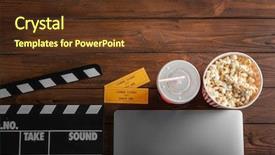  Presentation with clapboard - PPT layouts having laptop movie tickets and clapboard background and a tawny brown colored foreground