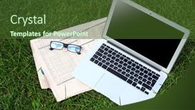  Presentation with newspaper laptop - Beautiful theme featuring laptop-newspaper-and-glasses backdrop and a tawny brown colored foreground