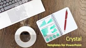  Presentation with coffe - Colorful presentation theme enhanced with laptop notepad with sketches backdrop and a tawny brown colored foreground