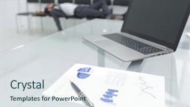  Presentation with laptop computers around the world backgroun - Amazing presentation theme having laptop on a glass table backdrop and a sky blue colored foreground