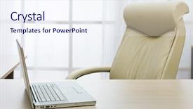  Presentation with director - Amazing presentation theme having laptop on a table backdrop and a sky blue colored foreground