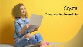  Presentation with laptop and wall - Presentation theme with laptop on color wall background background and a yellow colored foreground