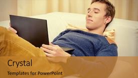  Presentation with knee - Beautiful slides featuring laptop on his knee backdrop and a  colored foreground