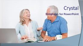  Presentation with dining - PPT theme consisting of laptop on house finance background and a sky blue colored foreground