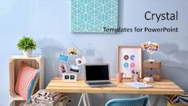  Presentation with workplace - Presentation having laptop on table in modern background and a light blue colored foreground