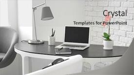  Presentation with workplace - Amazing presentation theme having laptop on table in office backdrop and a light gray colored foreground