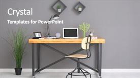  Presentation with flower office desk table - Amazing slide deck having laptop on table in office backdrop and a gray colored foreground