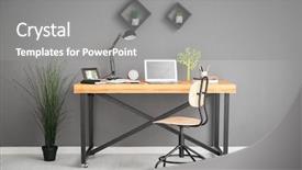  Presentation with flower office desk table - Colorful PPT theme enhanced with laptop on table in office backdrop and a  colored foreground
