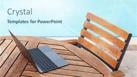  Presentation with space travel - Slides having laptop-on-table-near-swimming background and a sky blue colored foreground