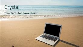  Presentation with summer time - Slide set featuring laptop on the beach background and a sky blue colored foreground