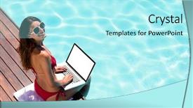  Presentation with laptop - PPT layouts with laptop on the pool edge background and a arctic colored foreground