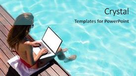  Presentation with laptop - PPT layouts featuring laptop on the pool edge background and a arctic colored foreground