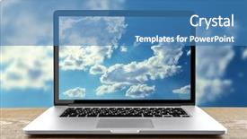  Presentation with mobile computing - Presentation design enhanced with laptop on the table cloud background and a teal colored foreground