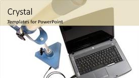  Presentation with telescope - Cool new slides with laptop on white background backdrop and a lemonade colored foreground