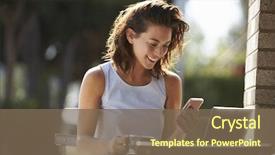  Presentation with smartphone - PPT layouts featuring laptop outside a cafe background and a violet colored foreground