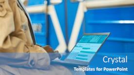  Presentation with blue financial - Presentation design enhanced with laptop-screen-with-graphic-financial background and a teal colored foreground