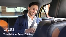 Presentation with taxi - PPT theme featuring laptop sitting in taxi background and a navy blue colored foreground