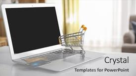  Presentation with shopping trolley - Colorful slides enhanced with laptop small shopping trolley backdrop and a light gray colored foreground