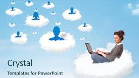  Presentation with cloud - PPT theme enhanced with laptop social network concept background and a sky blue colored foreground