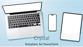  Presentation with laptop blank screen - Slide set with laptop-tablet-and-smartphone background and a sky blue colored foreground