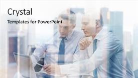  Presentation with discussion - Beautiful PPT theme featuring laptop tablet pc computer backdrop and a white colored foreground