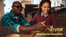  Presentation with multi racial - Audience pleasing PPT theme consisting of webinare - young multi-racial co-workers with laptop backdrop and a tawny brown colored foreground