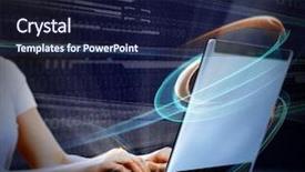  Presentation with tech - PPT theme consisting of laptop tech futuristic collage background background and a navy blue colored foreground