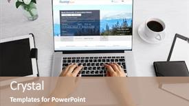  Presentation with hotel - Cool new theme with laptop to book hotel online backdrop and a coral colored foreground