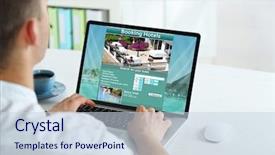  Presentation with hotel - Slide set having laptop to book hotel online background and a lemonade colored foreground