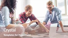  Presentation with hr plan - Cool new PPT layouts with laptop to colleagues at creative backdrop and a  colored foreground