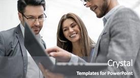  Presentation with webinar for employees - Slide set consisting of laptop to obtain the necessary background and a gray colored foreground