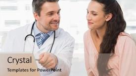  Presentation with medical laptop - Slide set with woman tying up her apron around the waist background and a gray colored foreground