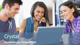  Presentation with college students and laptop - PPT theme having laptop together at the university background and a  colored foreground