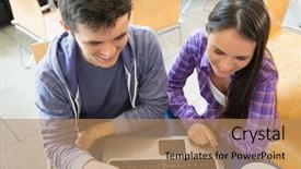  Presentation with canteen - PPT theme consisting of laptop together at the university background and a coral colored foreground