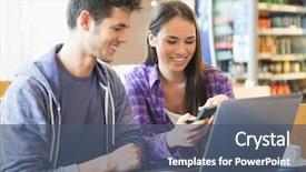  Presentation with students - Colorful slide deck enhanced with laptop together at the university backdrop and a ocean colored foreground