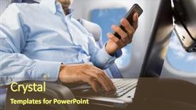  Presentation with transport and future technology concept - PPT theme featuring laptop traveling by plane background and a tawny brown colored foreground