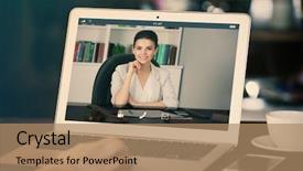  Presentation with video conferencing - Colorful PPT layouts enhanced with laptop video call and online backdrop and a coral colored foreground