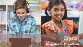  Presentation with distance learning - Presentation theme with laptop-webcam-view-of-male background and a tawny brown colored foreground