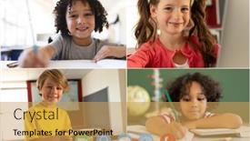  Presentation with diverse students - Slide set enhanced with laptop-webcam-view-of-multiple background and a yellow colored foreground