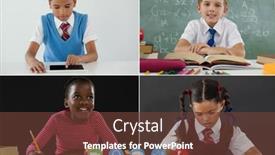  Presentation with diverse students - Presentation theme featuring laptop-webcam-view-of-multiple background and a tawny brown colored foreground