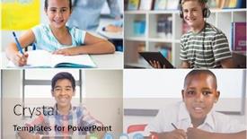  Presentation with diverse students - Amazing presentation design having laptop-webcam-view-of-multiple backdrop and a coral colored foreground