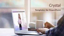  Presentation with video conferencing - Slides having laptop webinar and consultation online background and a lemonade colored foreground