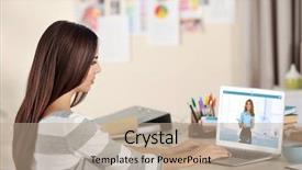  Presentation with video conferencing - Cool new slides with laptop webinar and consultation online backdrop and a coral colored foreground