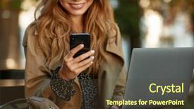  Presentation with cheerful stylish city girl using - PPT theme having laptop while sitting on bench background and a tawny brown colored foreground