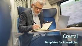  Presentation with working - Presentation theme consisting of laptop while traveling in train background and a ocean colored foreground